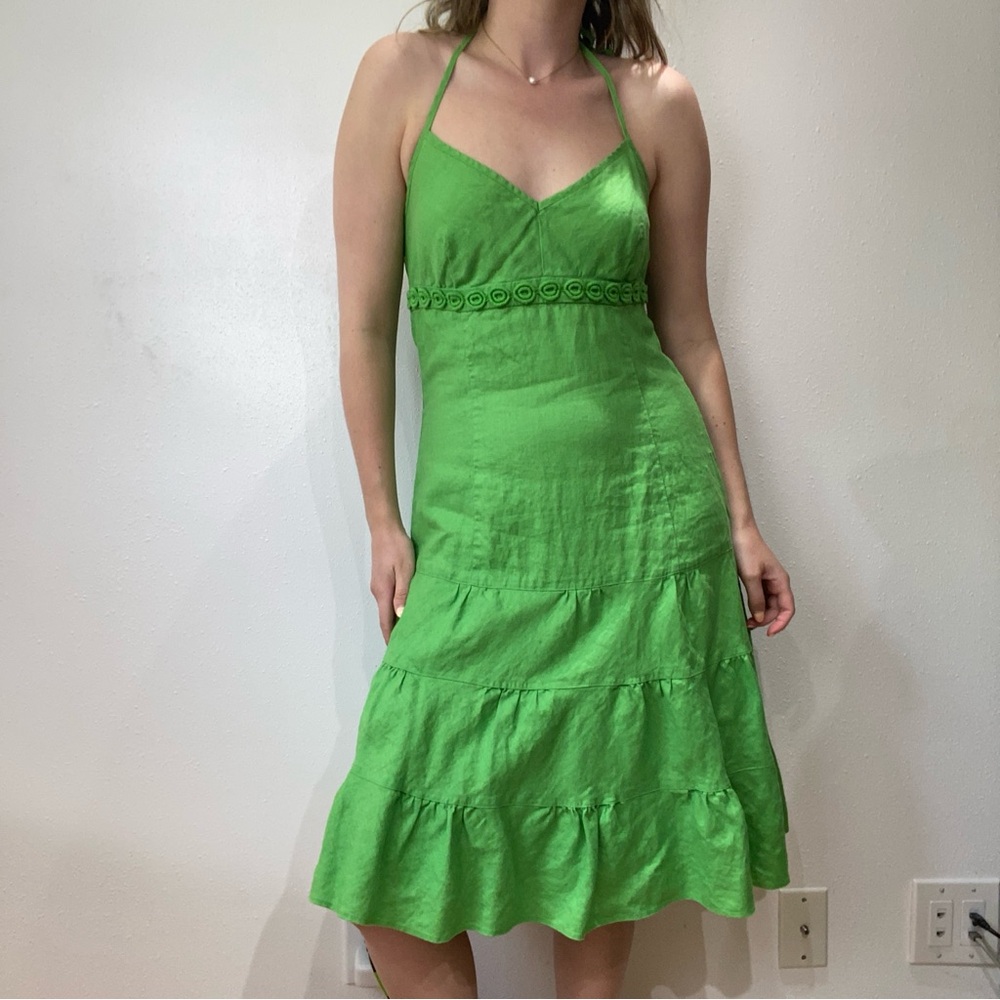 J Crew Green Halter Tiered Dress